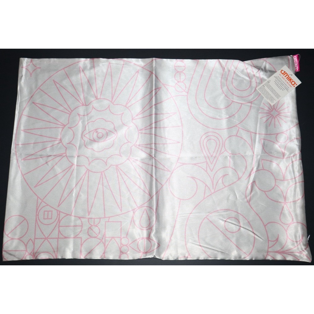 AMIKA Pink & White Hair Care Standard Satin Pillowcase Zipper Closure New w/ Tag
